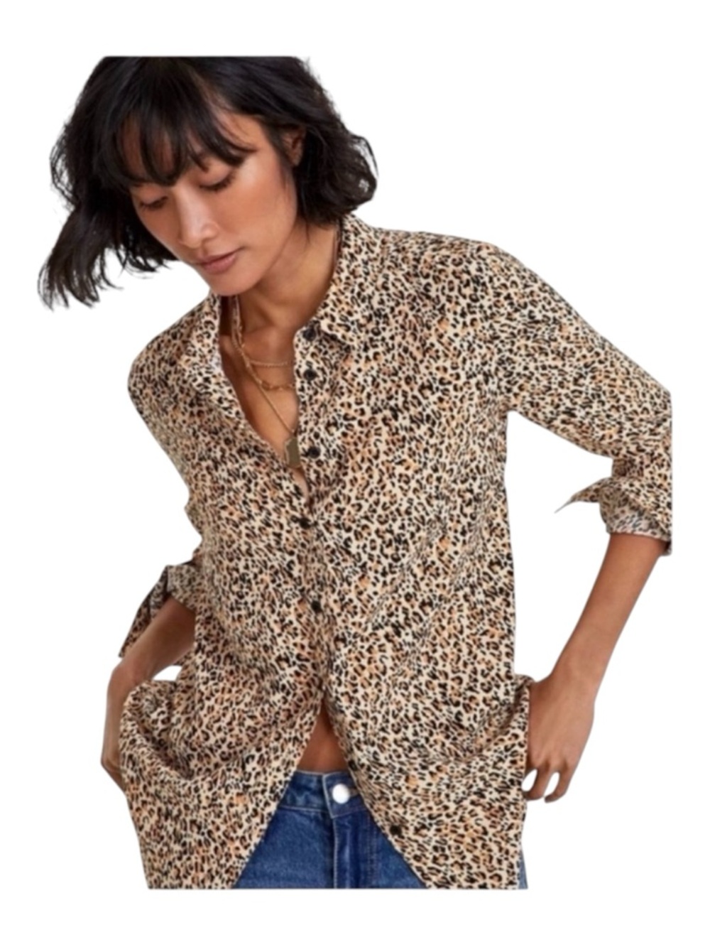 ON 34TH Sunset Nude Animal Print Long Sleeve Blouse, Size S.